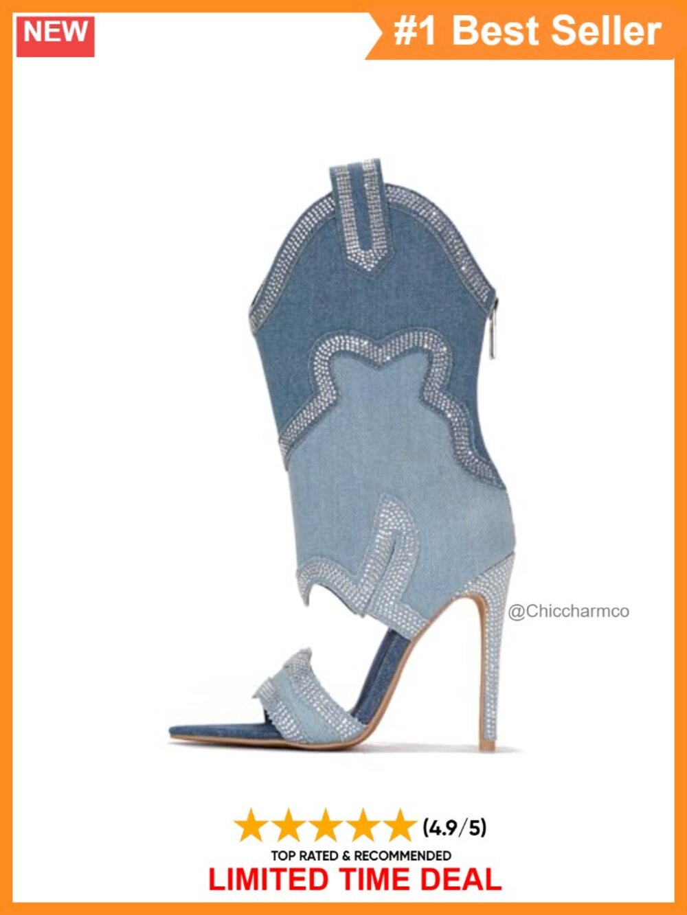 Rhinestone Western Cowboy Ankle Boots Faux Leather Stiletto Heel Pointed Toe